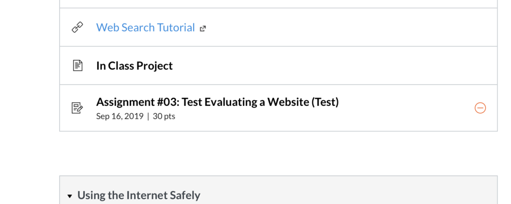 Canvas Assignment listing